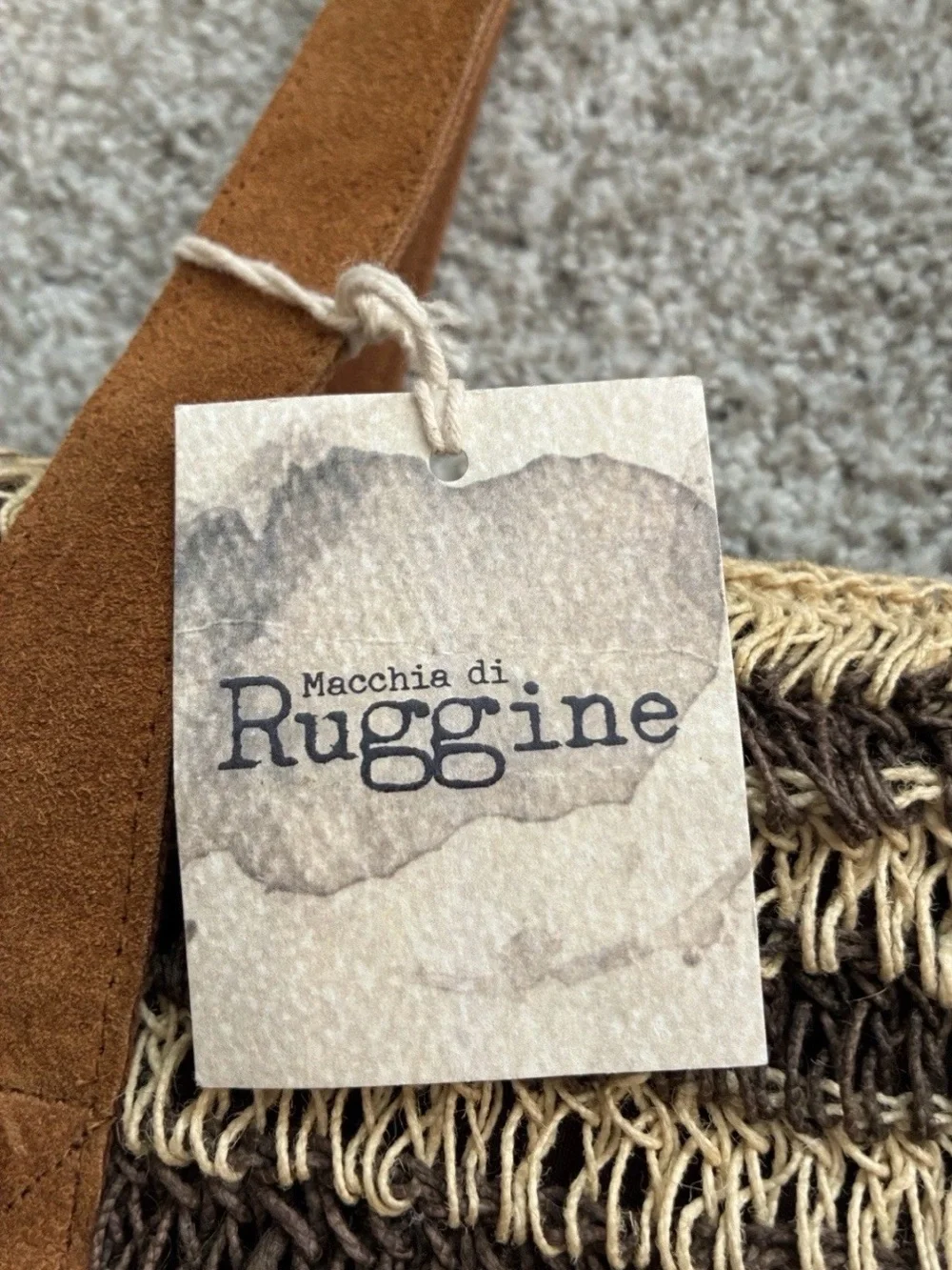 Macchia di Ruggine OVERSIZED SQUARE JUTE TOTE- CHARCOAL NWT! - Picture 2 of 13
